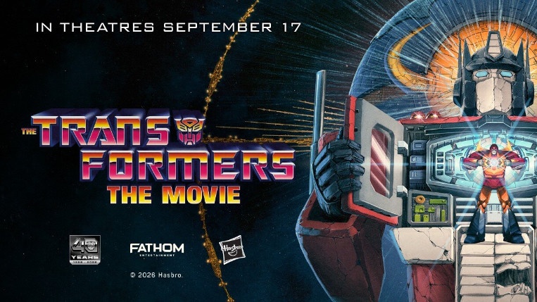 The Transformers: The Movie 40th anniversary art with full logo and Optimus Prime